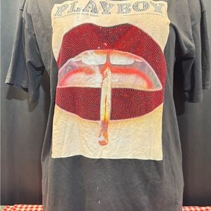 PLAYBOY Black Tee with Red and White Graphic